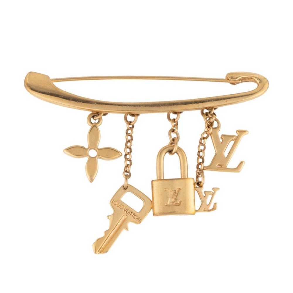 Louis Vuitton Gold Charm Brooch with Key and Lock